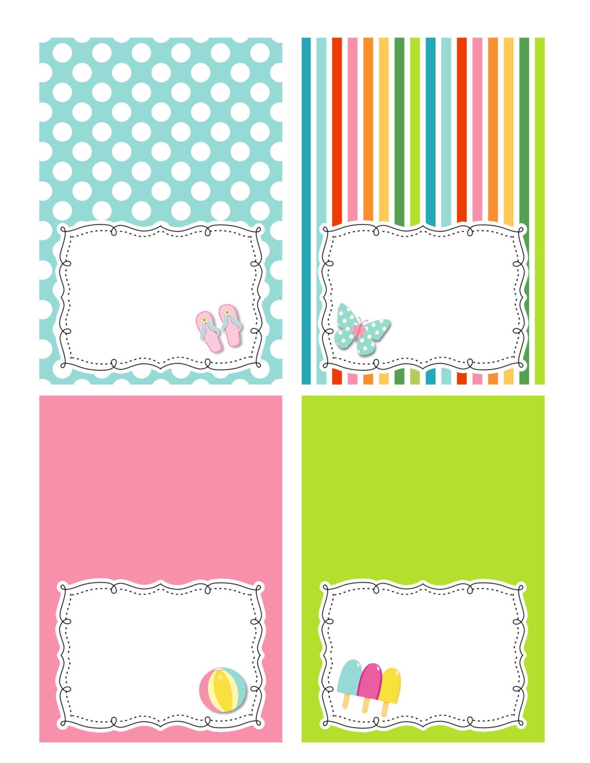 INSTANT DOWNLOAD -- Summer Fun Tent Cards -- Beach Ball . Summer . Ice Cream