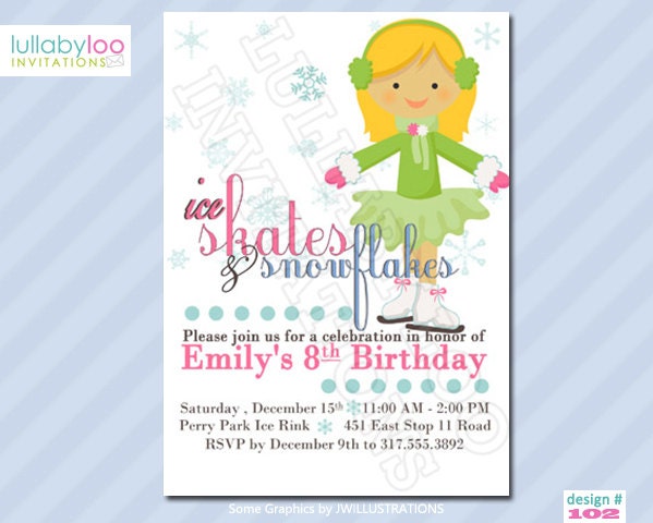 ICE SKATES and Snowflakes Birthday INVITATIONS (102)