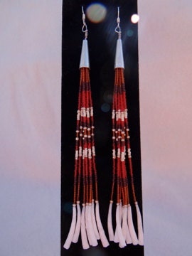 Long Strand Beaded Earrings with Dentalium - Native American Style