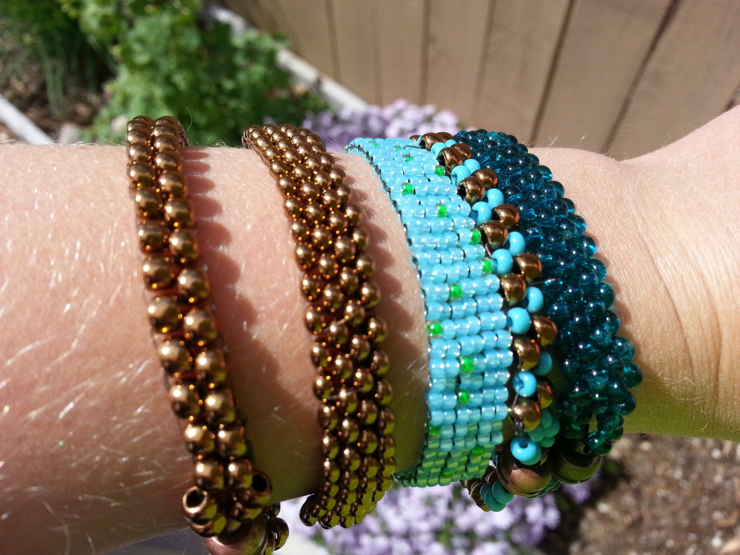 Thin Golden Beaded Bracelet magnetic clasp 7 inch