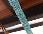 Light Blue and Lime Beaded Bracelet magnetic clasp 6 1/4