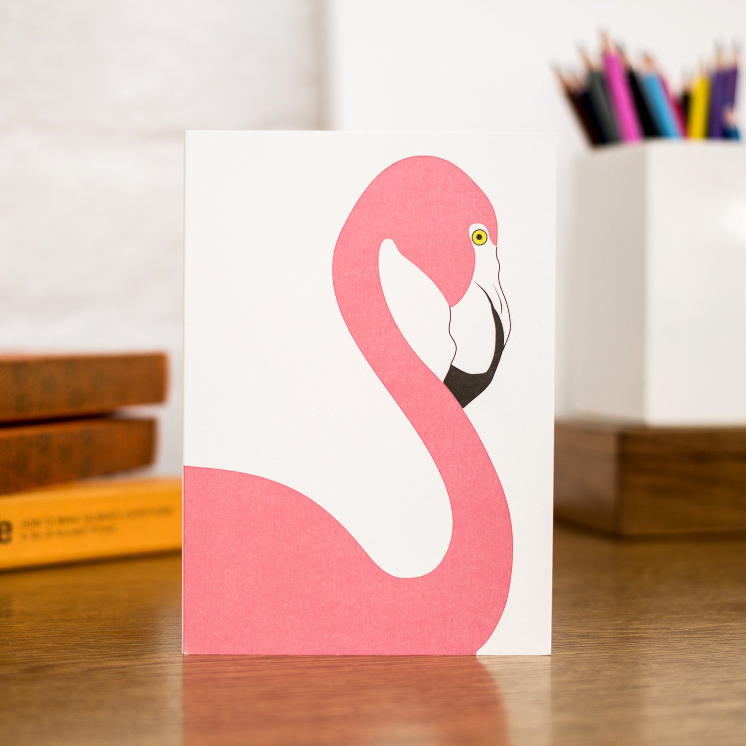 Pink Flamingo Blank Greetings Card