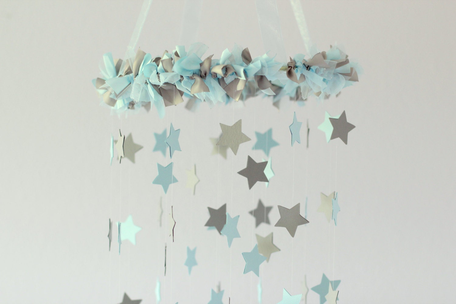 Boy Nursery Decor - Nursery Mobile Stars in Baby Blue & Gray