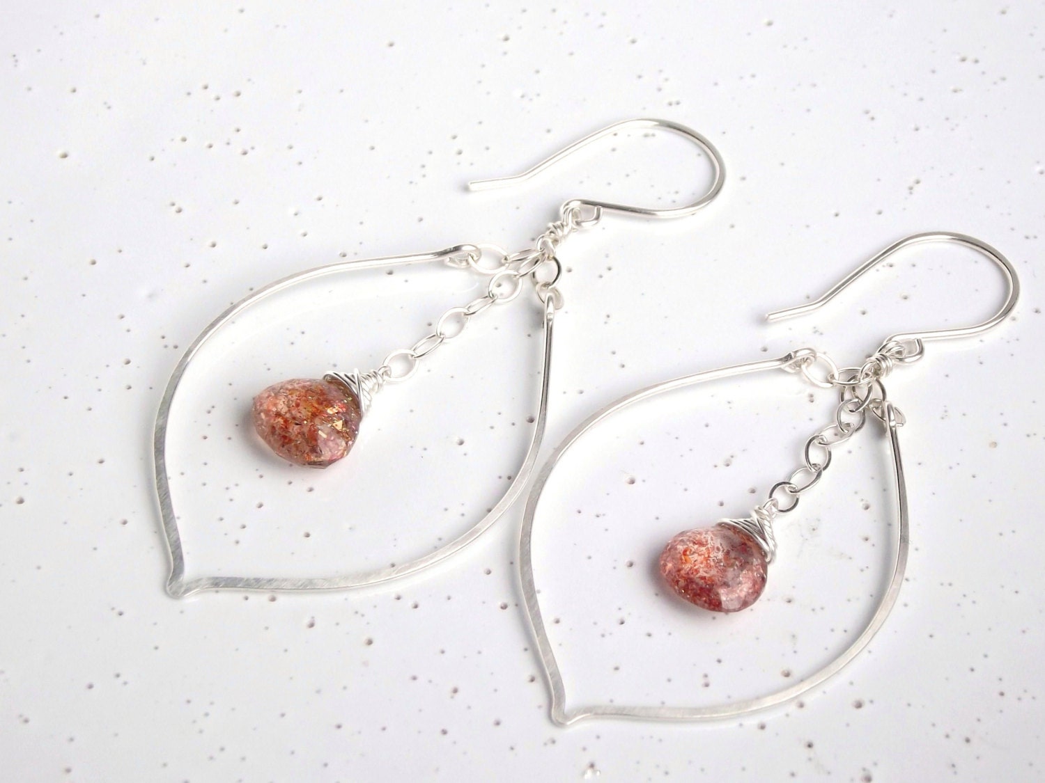 Strawberry Quartz & Sterling Silver Large Leaf Chandeliers