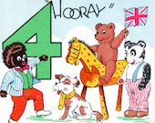 Golliwog Fourth Birthday Card Hooray with Toys and Union Jack