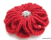 Crochet 3D Red Flower, Beautiful Crochet Brooch "Scarlet" Flower, Crochet Baby Appliques Brooches, Gorgeous Crochet Lyubava