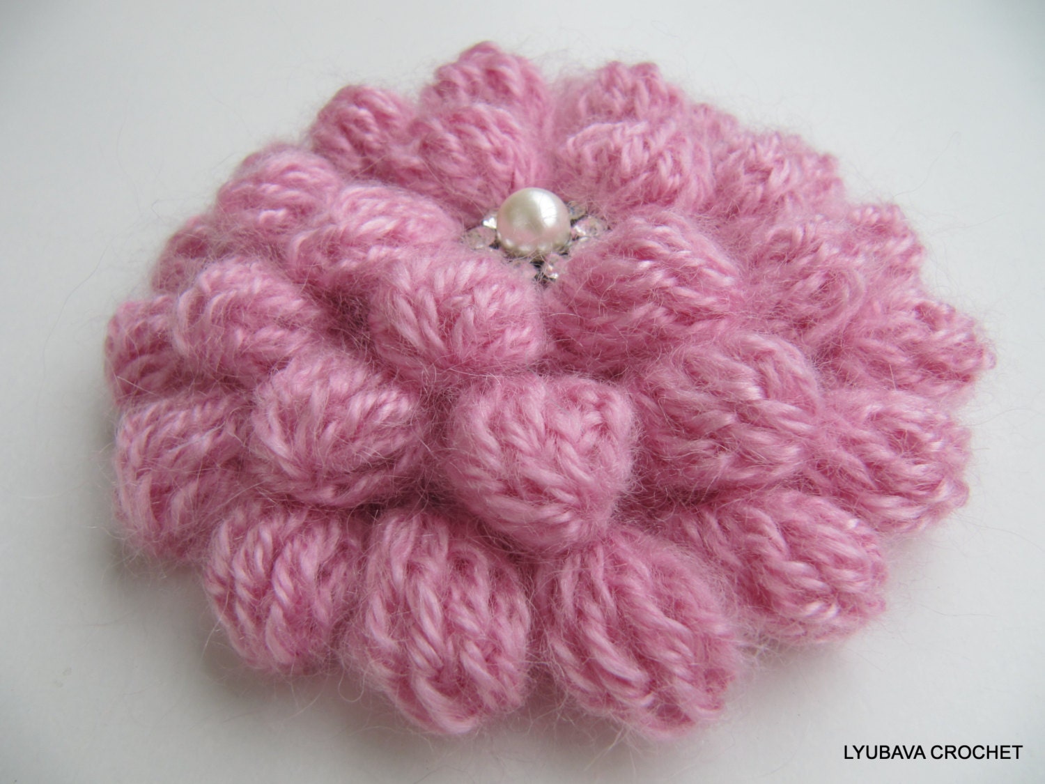 Instant Download Crochet Pattern Lovely Mohair Brooch, Cluster Stitch Unique 3D Flower Pattern PDF, Lyubava Pattern number 83