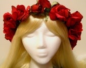 Flower Crown, Head Wreath, "REAL TOUCH" Red, ROSES for Wedding, Flower Girl, Bridal, All Colors, Rose, Hair Accessories, Halo, Flower Tiara