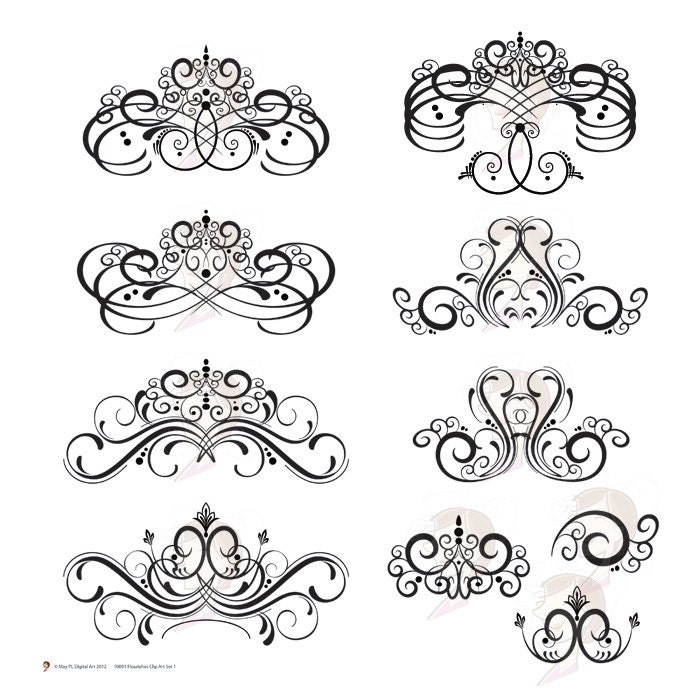Flourish Digital Clip Art Clipart Flourish Swirls Vintage Fleur De Lis Digital Frame Decorative Embellishment Damask Design Elements 10091