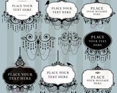 Digital Frames Chandelier Clipart Black Ornate Vintage Silhouette Classic Design DIY Wedding Invites White Middle INSTANT DOWNLOADS 10170