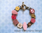 Bracelet Multiform Upcycled Watch Parts Clay Tiles Assemblage Pink Songs