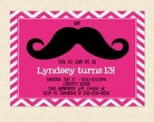 Girl Mustache Birthday Invitation Teen moustache printable chevron