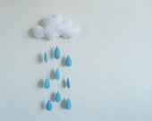 White cloud mobile with raindrops, Nursery decoration, Kids, Cloud, Rain