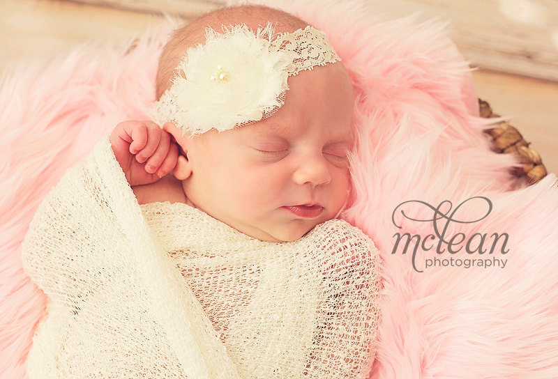 Newborn Headband-Baby Headband-Ivory Headband-Baby Girl-Toddler-Wedding-Flower Girl-Photo Prop