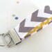 Mini Keychain Chevron Key Fob in Grey with Yellow Polka Dot Lining