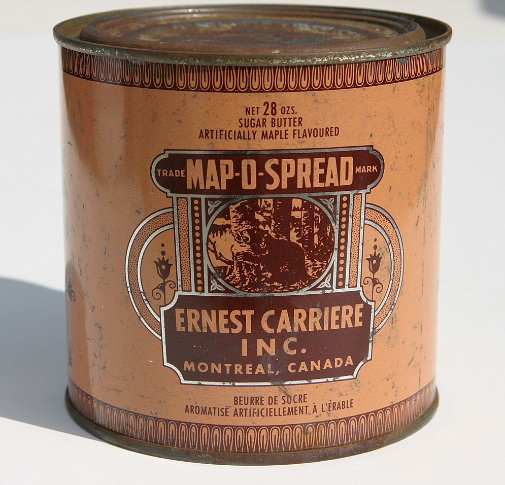 Vintage rare French Map O Spread Sugar Butter Artificially Maple Flavored Montreal Canada Ernest Carriere 1950s