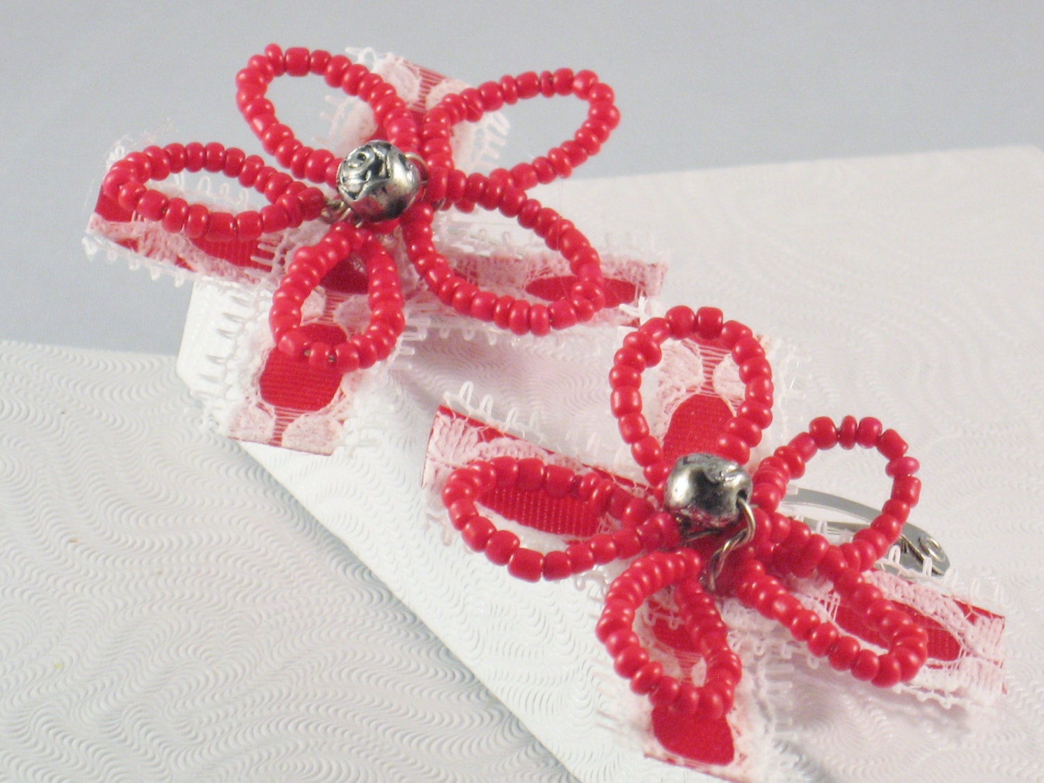 Hair Clips with a Red Flower