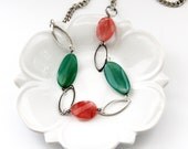 Sea Siren: Gemstone Necklace Seafoam Green Necklace Coral Pink Statement Necklace Bohemian Beaded Statement Jewelry Stone Necklace Handmade