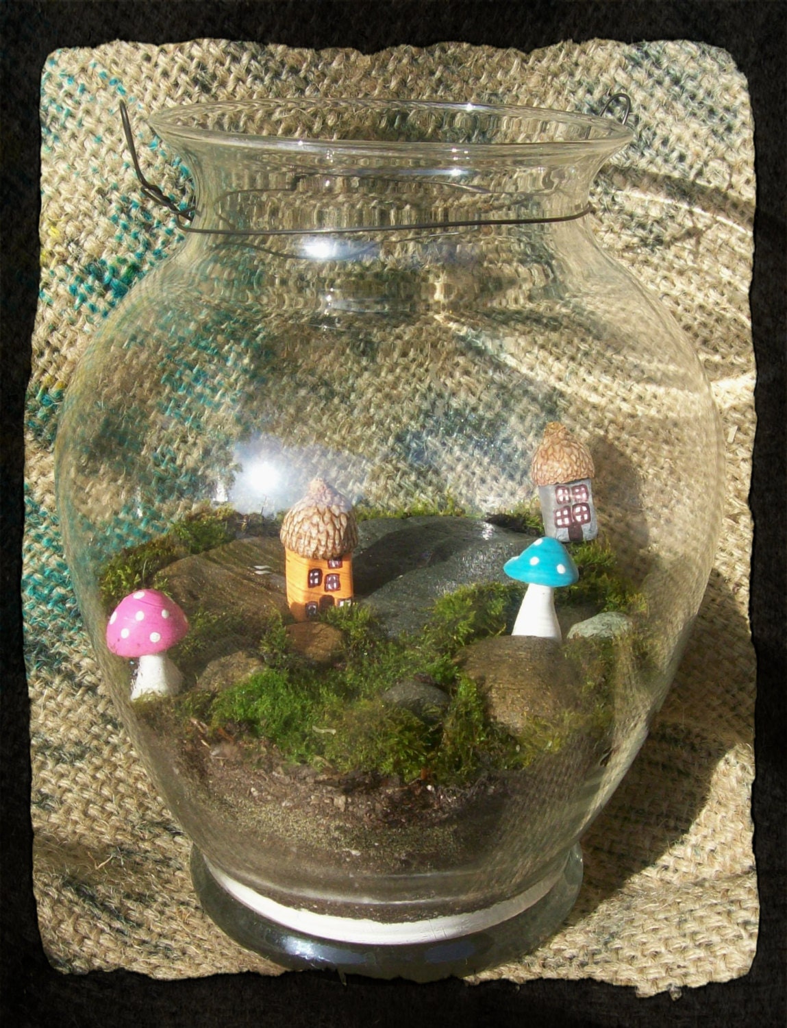 Terrarium--Rustic--Enchanting Miniature World--Handmade --- One of a Kind--Wedding & Home Decor--Keepsake