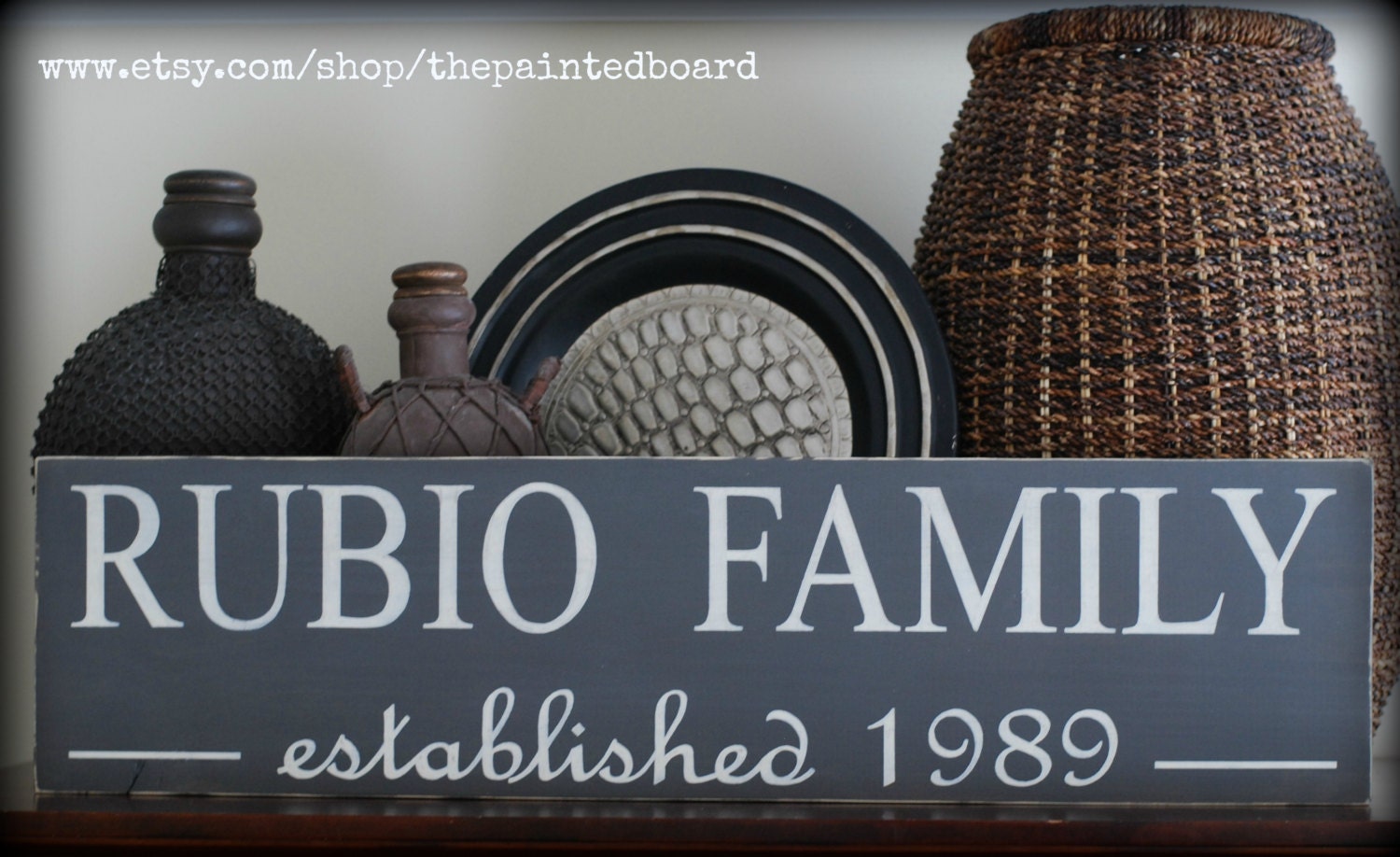 WEDDING GIFT Family Established Sign - distressed chocolate brown with off white lettering