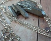 Titanium Coated Crystal Quartz Statement Necklace, Silver, Rough Crystal SALE