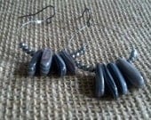 Hoop Earrings With Shells and Gunmetal Faceted Beads, Rustic