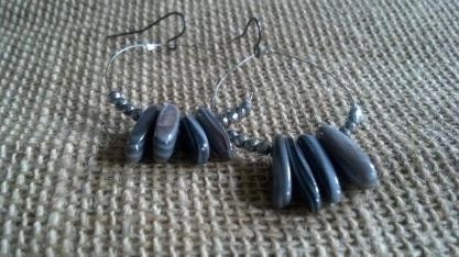 Hoop Earrings With Shells and Gunmetal Faceted Beads, Rustic