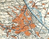 Vienna historic map,19th century map: Antique 1890s lithograph