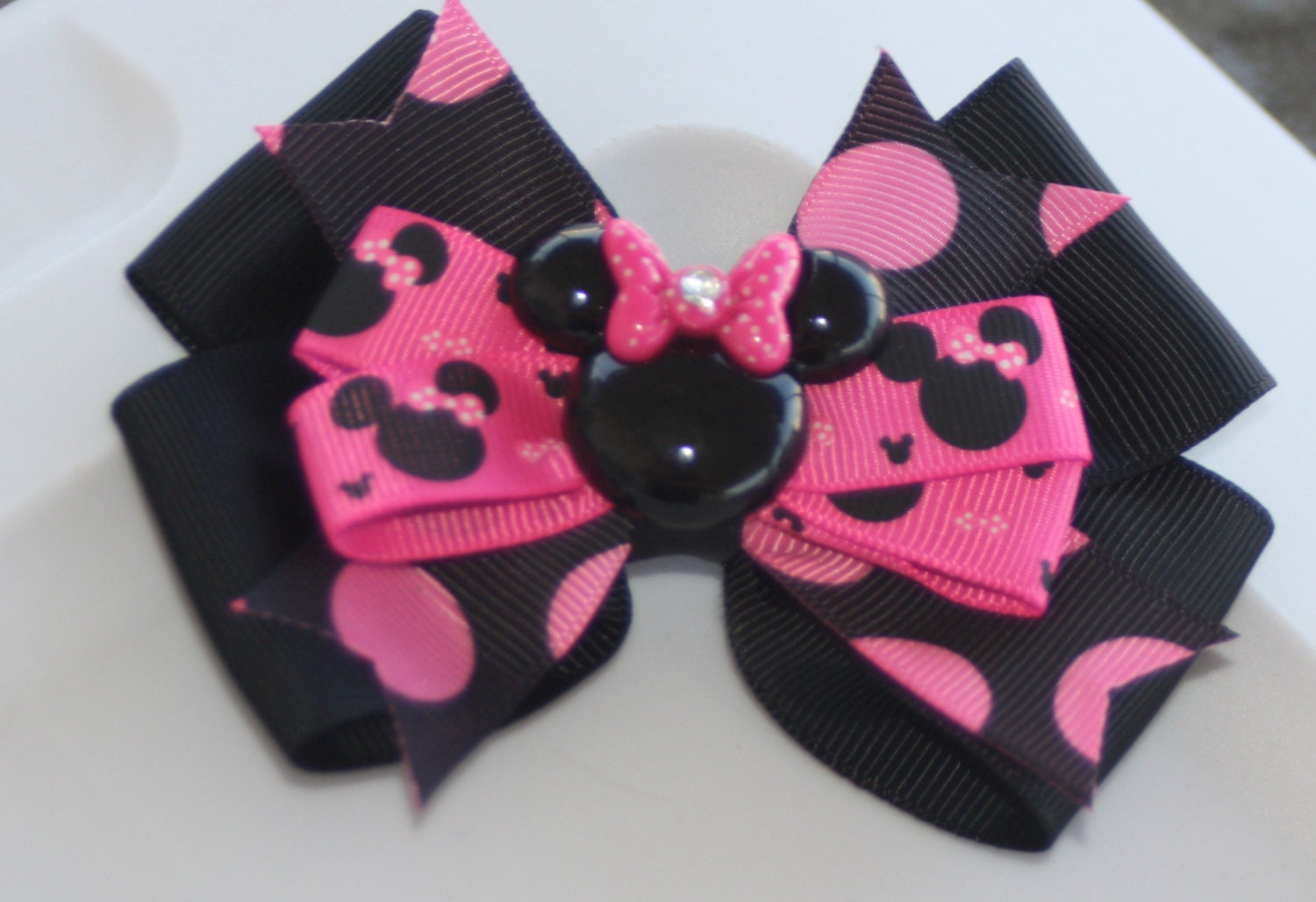 Minnie Mouse Inspired Hot Pink and Black Hair Bow