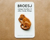 Monkey Brooch Vintage Orange