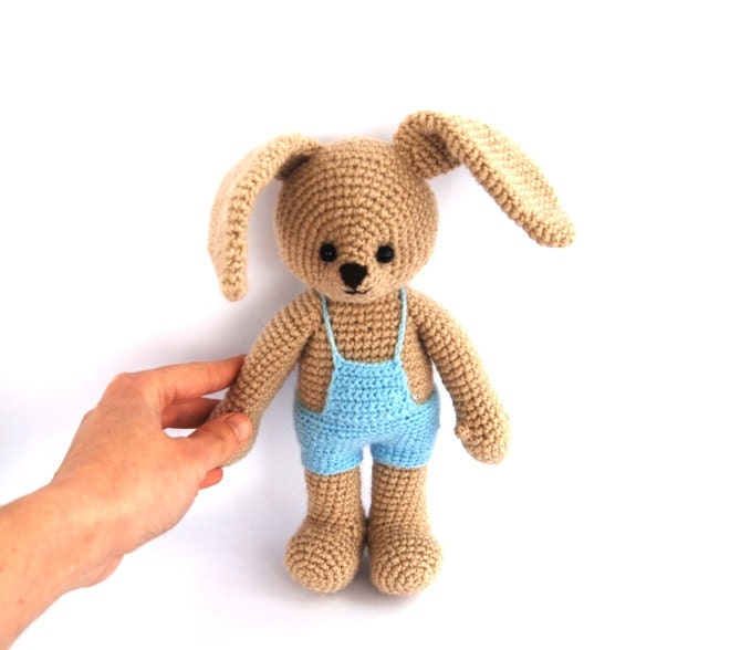 crocheted boy bunny blue beige stuffed bunny amigurumi Easter bunny, crocheted hare rabbit, gift for Easter for boy