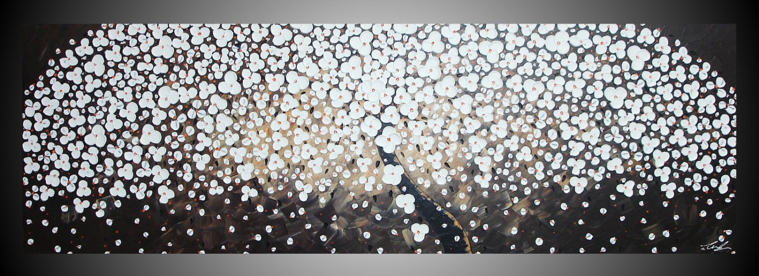 72 x 24 Oversized Tree Painting on large Canvas Landscape Textured 3D Wall Deco Brown Raw Sienna Beige Ready to Hang FREE SHIPPING