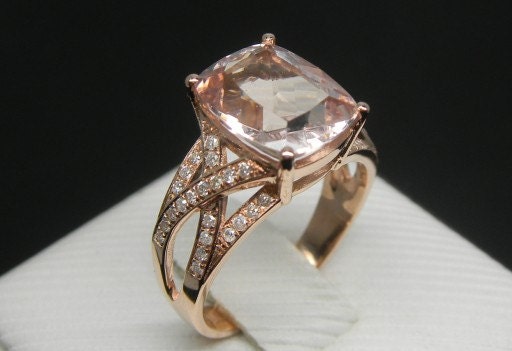 Engagement Ring -  3 Carat Morganite Ring With Diamonds In 14K Rose Gold