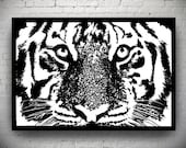 FRAMED Tiger Eyes Handmade Original Papercut: Hand-Cut Paper Art Silhouette - 22.05 x 17.52 inches (56 x 44.5 cm)