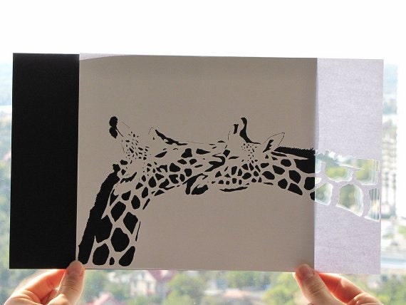 In love Giraffe Handmade Original Papercut First Anniversary Paper Gift: Hand-Cut Paper Art Silhouette (UNFRAMED)