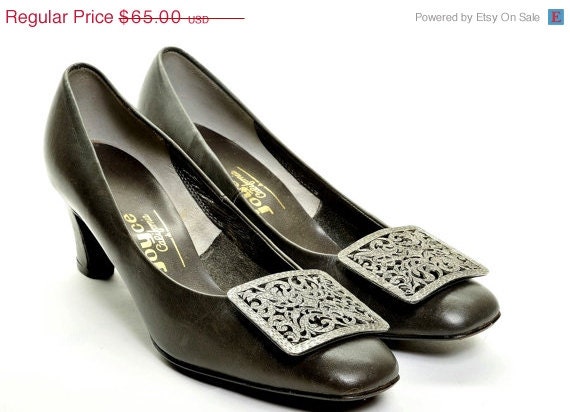 20% OFF Pewter Colored Leather Pump with Pewter Buckle Size 6-1/2A
