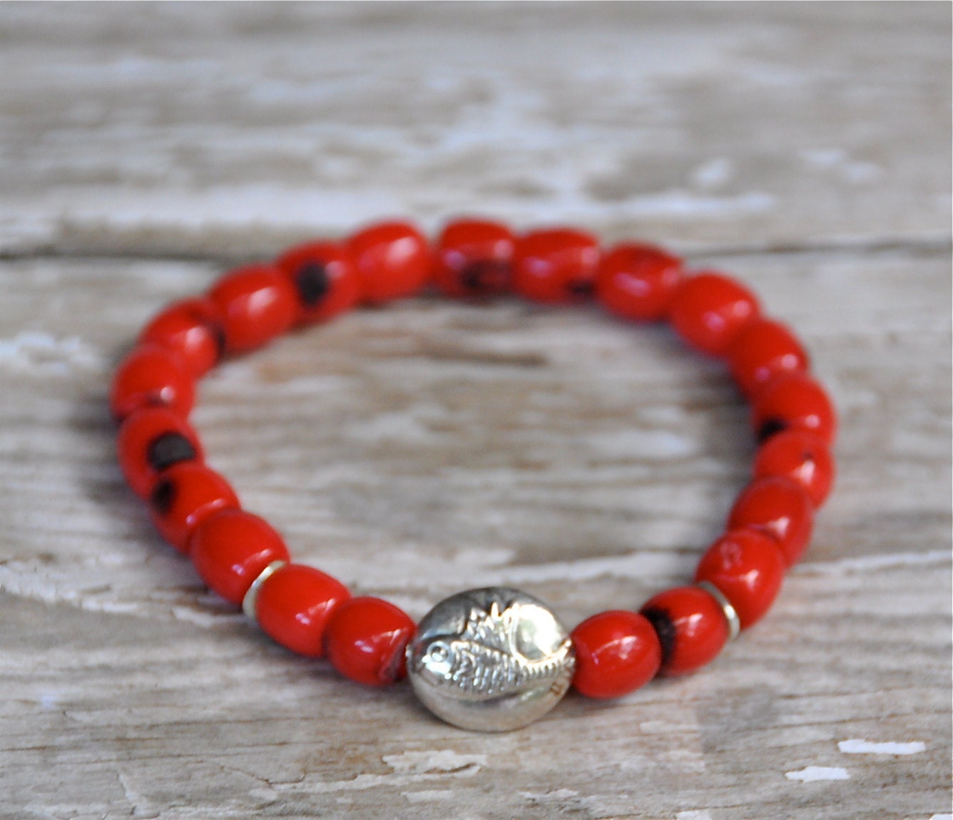 NEW Red Coral Bead Bracelet / Beaded Bracelets