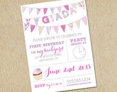Girls Birthday Invitation - Colorful Fabric Bunting - Pretty, Floral, Cupcakes - Custom, Digital, Printable Designs Il_170x135