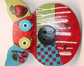 Handmade/Hand Painted Decorative Folk Art/Abstract Style Pig Pot Holder/Oven Mitt/Utensil Hanger, Also Great For Keys-Colorful/Unique