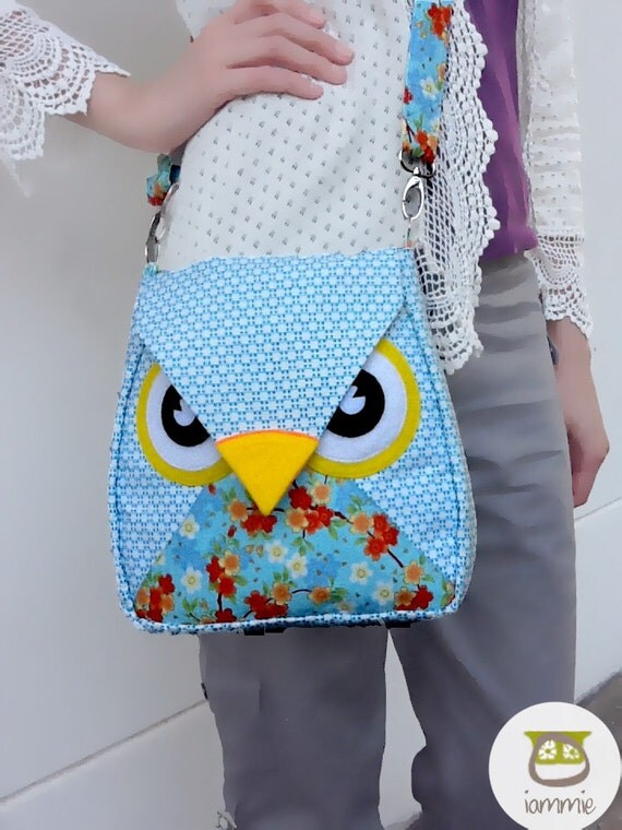 Ocean : Light Blue Flip Bag, Owl Bag, messenger bag, tote, animal, women, kid bag, children bag, fabric bag, girl bag, boy bag, flower, dot