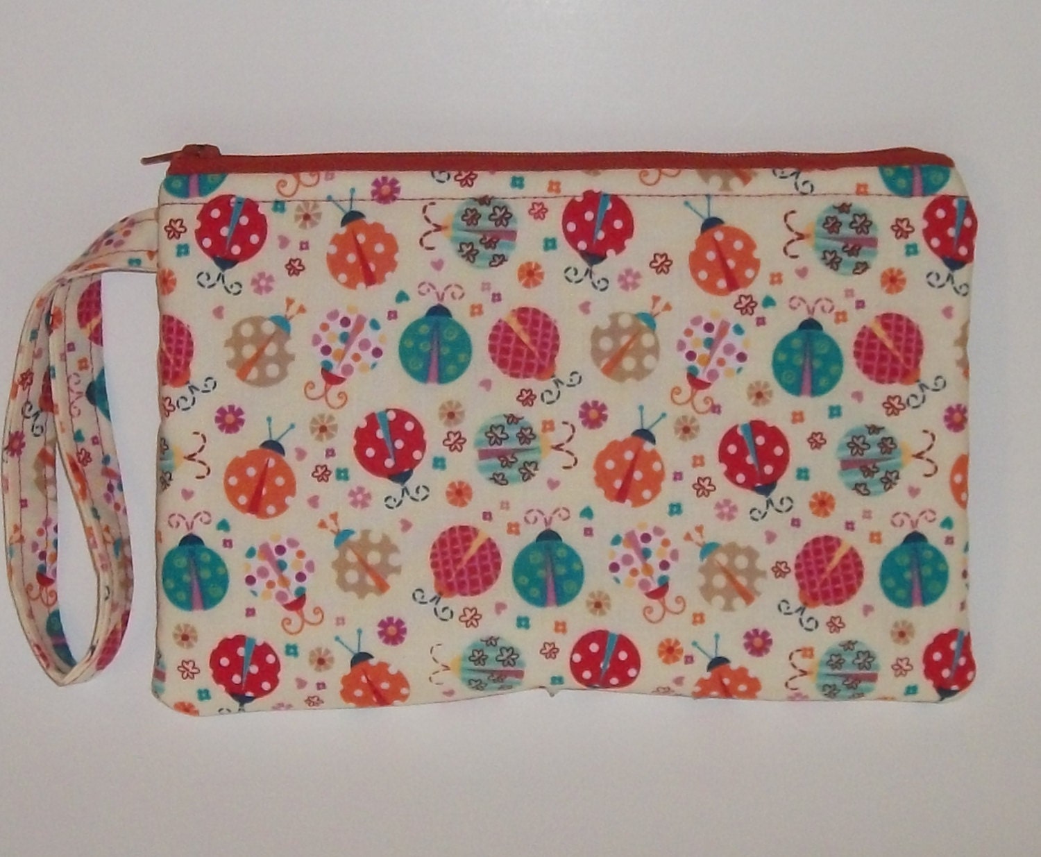 Ladybugs, Flowers and Hearts Wristlet