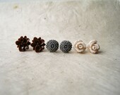 Neutral Flower Earrings. Cream, Brown and Grey Stud Earrings. Hypoallergenic Resin Jewelry. Lotus, Mum and Rose Earring Set. FSE3