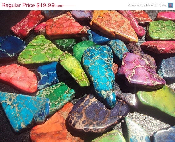40% OFF SALE IMPERIAL Jasper Beads Multi Colored Colorful Neon Rainbow Slice Nugget Briolette 25-40mm 5 Pieces