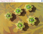 40% OFF SALE Lime Yellow Green Enamel Swarovski Crystal FLOWER Connectors Beads 15mm 5 Pieces. Flowers, Daisy, Roses, Girlie, Cute, Links