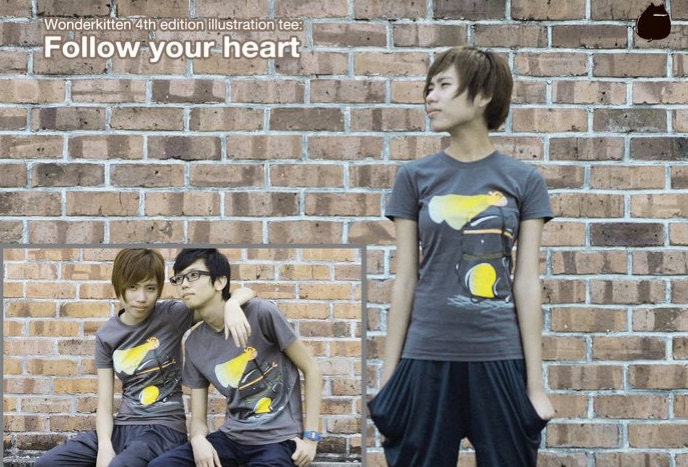 Follow Your Heart, Original Illustration Silk Screen printed on tee. designer tshirt