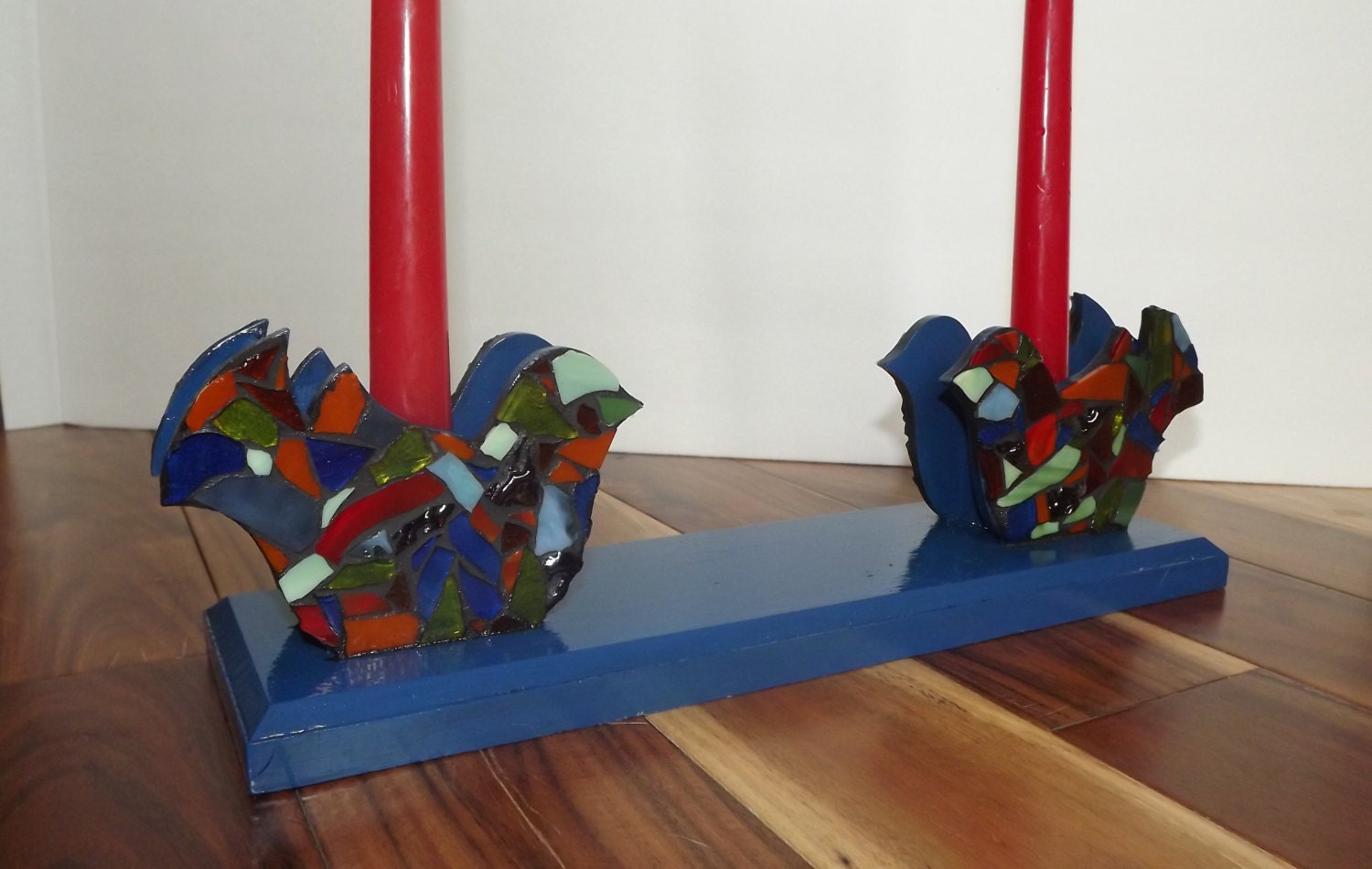 Mosaic Pillar Candle Holder Love Birds