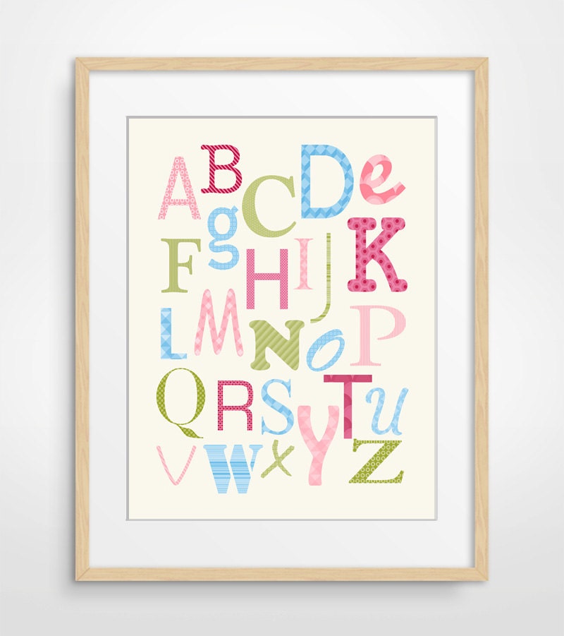 Nursery Art, Alphabet Poster, Kids Wall Art, ABC, Baby Girl, Pink Nursery