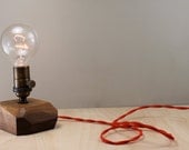 Modern Faceted Wood Table Lamp, Contemporary Geo Lighting, Geometric Wooden Chunk Desk Light, Multifaceted Walnut Bare Bulb Light Fixture