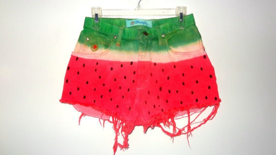 Watermelon Inspired High Waisted Ombre Shorts