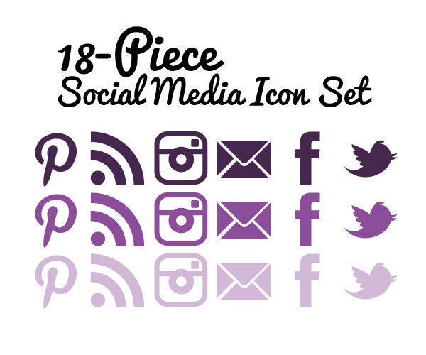 Social Media Icons - Set of 18 - Transparent Background - Purple